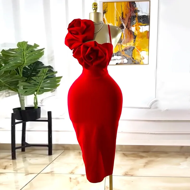 Schickes INS Dreidimensionales Rosen-Midi-Langkleid für Damen, Trägerkleid, ärmelloses Sling-Top, elegantes Modekleid im Y2K-Stil.
