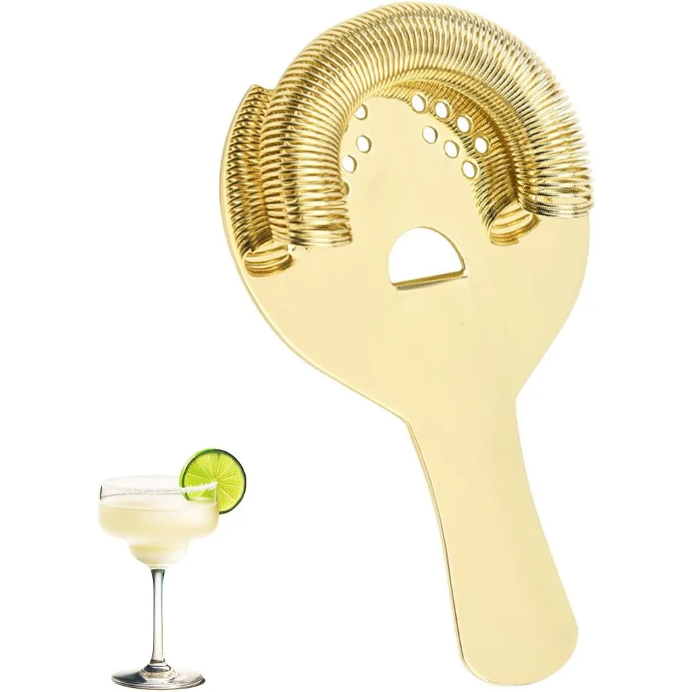 

Gold Cocktail Strainer for Drinks 2 Prong Hawthorne Strainer with Removable Spring Stainless Steel Bartending Strainer Bar Cart