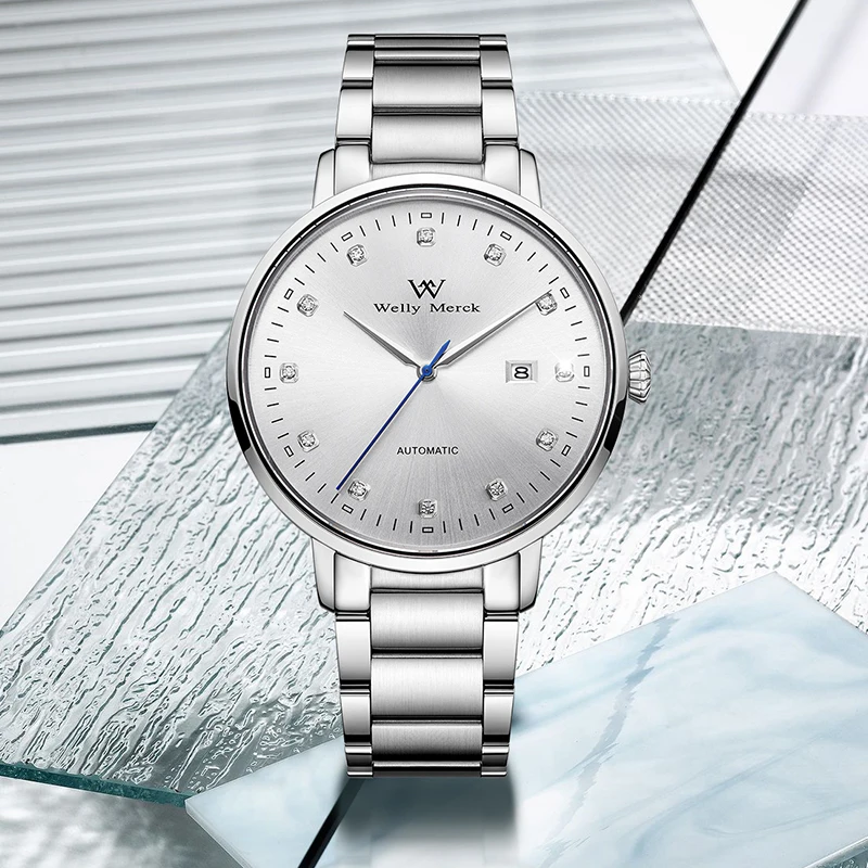 ساعة WM ساعات آلية أوتوماتيكية مقاومة للماء كلاسيكية كاجوال لرجال الأعمال ساعة Welly Merck WM071M