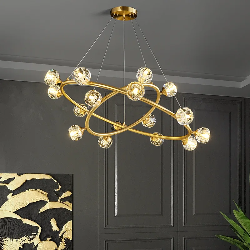 Modern LED Starry Sphere Ceiling Chandeliers All Copper Lamp Living Dining Room Pendent Lamp Home Decor Hanging Light Fixtures