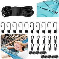 31pcs Elastic Bungee Shock Cord Tie Down Strap 15M Length Elastic Rope with Spiral Hook Press Clamps for Trailer Tarpaulin Tents