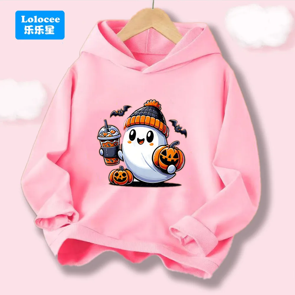 

Толстовка с капюшоном для девочек и призраком на Хэллоуин, спортивная одежда с принтом тыквы, детская осенне-весенняя одежда с длинными рукавами для мальчиков WSJNC1