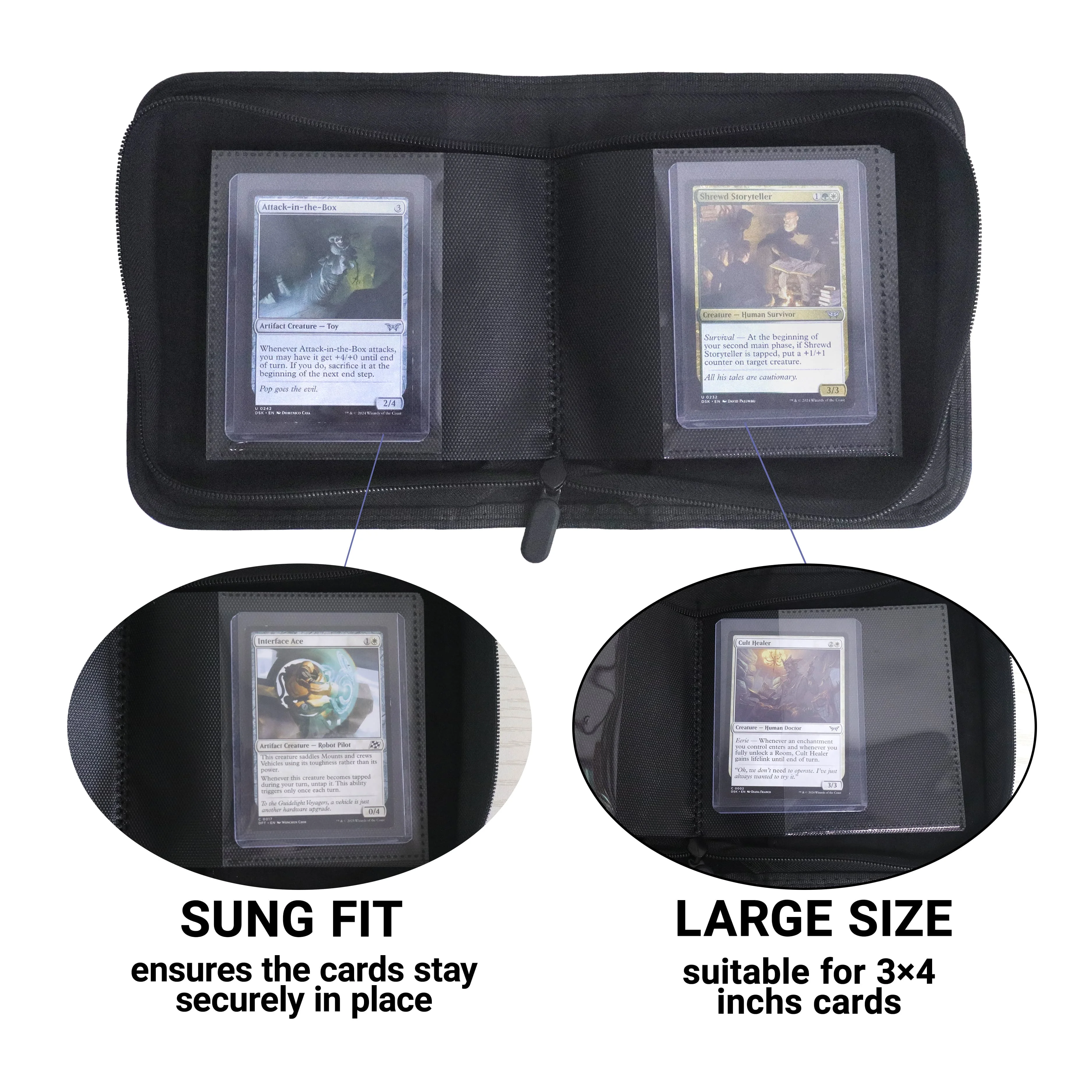 Wasserdichtes PU-Leder Kartenalbum mit seitlichem Reißverschluss, 32 Fächer für 3'×4' Karten, Ideal für TCG, Spiel-/Sportkarten – Detail 5