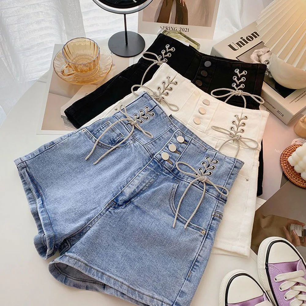 Korean Style Single Breasted Shorts Women Denim High Waist Casual Summer Skinny Short Jeans Simple Fashion Popular Elegant Chic