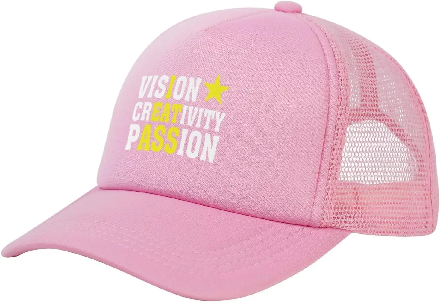 Vision Creativity Passion Mesh Hat Pink Trucker Hats Adjustable Trendy Curved Brim Baseball Cap