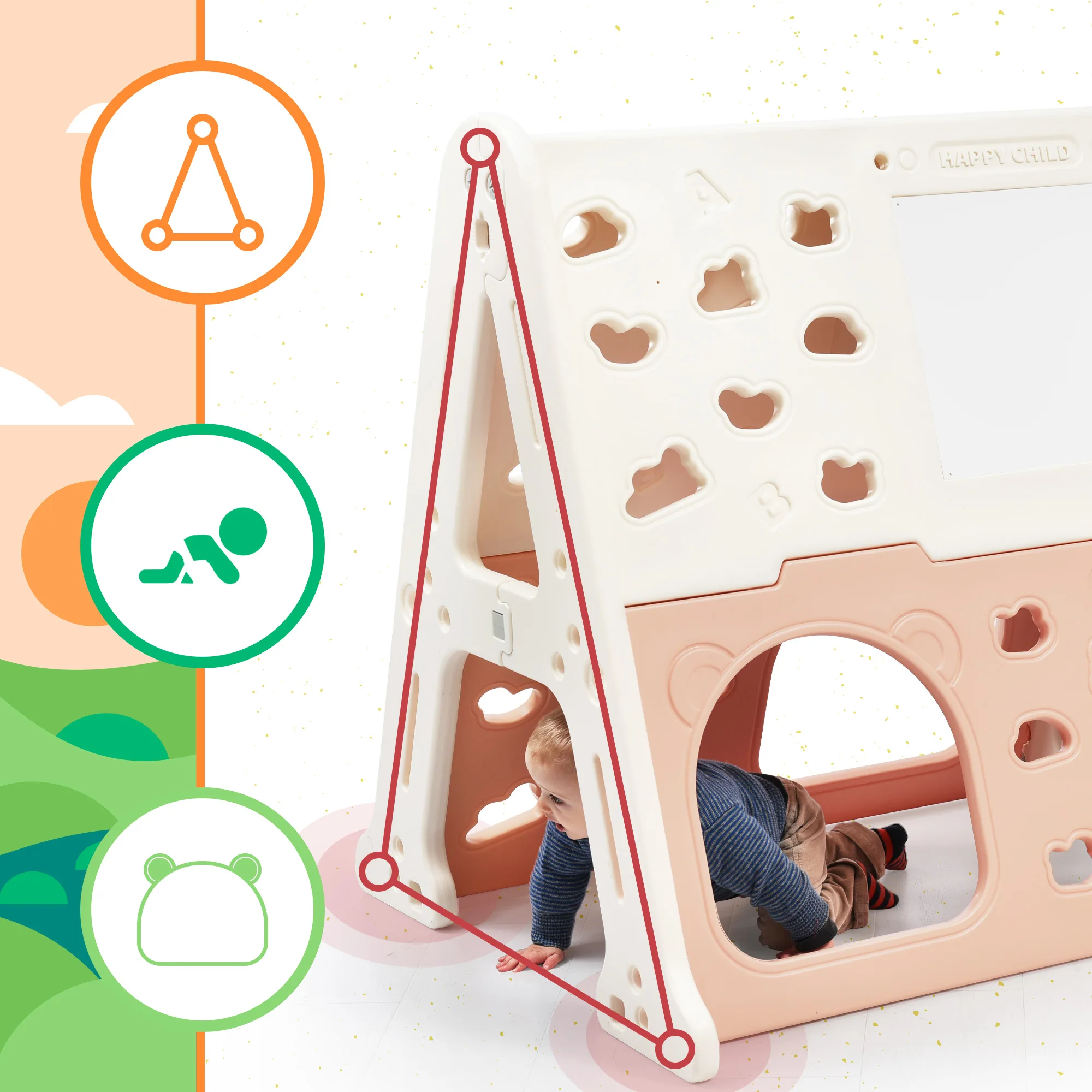 Juego de aro de baloncesto 5 en 1 para niños pequeños, juego de escalada para patio de juegos con túnel, escalador, pizarra blanca, bloque de construcción de juguete B