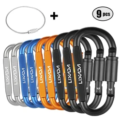 Lixada 9 Pack Aluminum Alloy D-ring Locking Carabiner Clip Set Screw Lock Hanging Hook Buckle Keychain with Steel Wire Ring