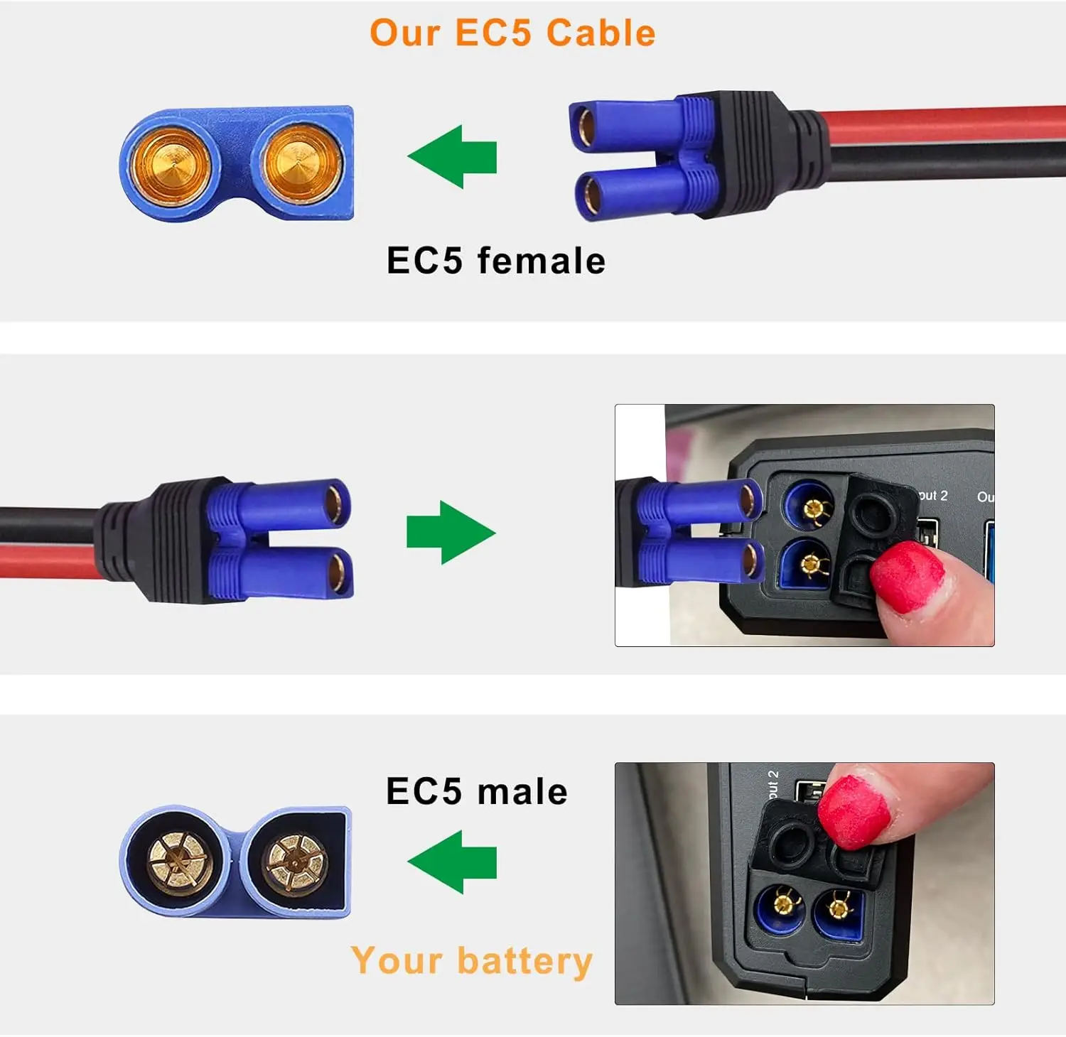 KUNCAN-Cable de arranque EC5 con abrazaderas de batería, pinzas de cocodrilo de repuesto de 12V a conector EC5, Cable de puente de coche