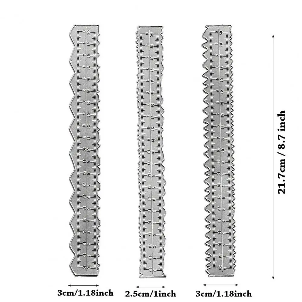 3Pcs 8.54" Metal Paper Tearing Ruler Wavy Edges Paper Cutting Ruler Measuring Tool School Card Scrapbooking Making DIY Craft