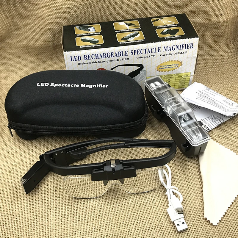 

USB Rechargeable Reading Glasses Magnifier 1.5X 2.0X 2.5X 3.5X 4.0X 4.5X For Reading Illuminated Magnifier Magnifying Glasses