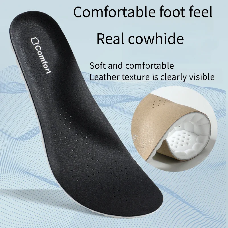 Cowhide Insole for Shoes Plantar Fasciitis Pads Arch Support Foot Orthopedic Insoles for Feet Sports Shock Absorption Shoe Sole