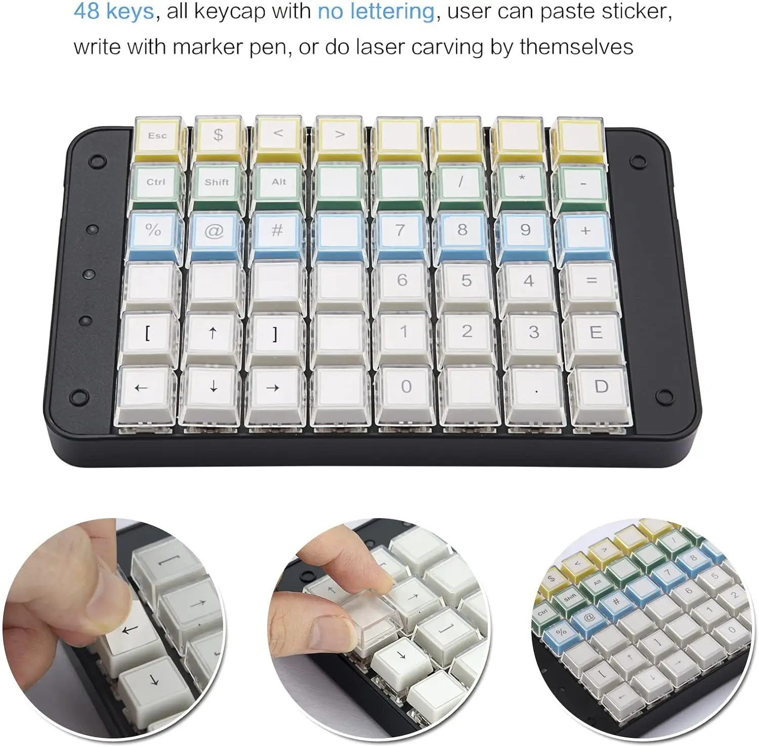 Single-Handed Programmable Mechanical Keyboard PBT Blank No Print All 48 Programmable Keys OEM Gateron Red Switch 8 Macro Keys