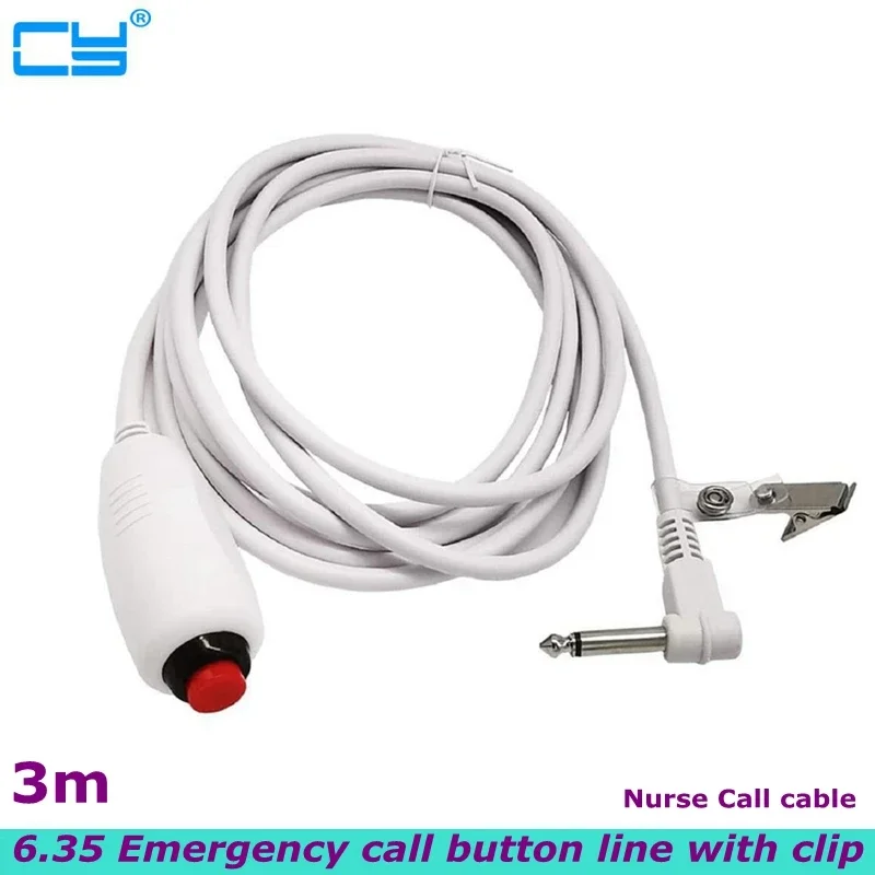 Replacement Nurse Call Cord, Red Button Momentary Call Cable for Nurse Station, 6.35mm Plug, 10 Ft