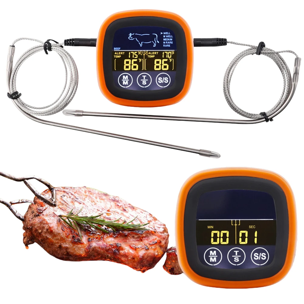 Digital Meat Kitchen Thermometer Waterproof Meat Temperature Probe Touch Screen Oven Cooking BBQ Temperature Meter