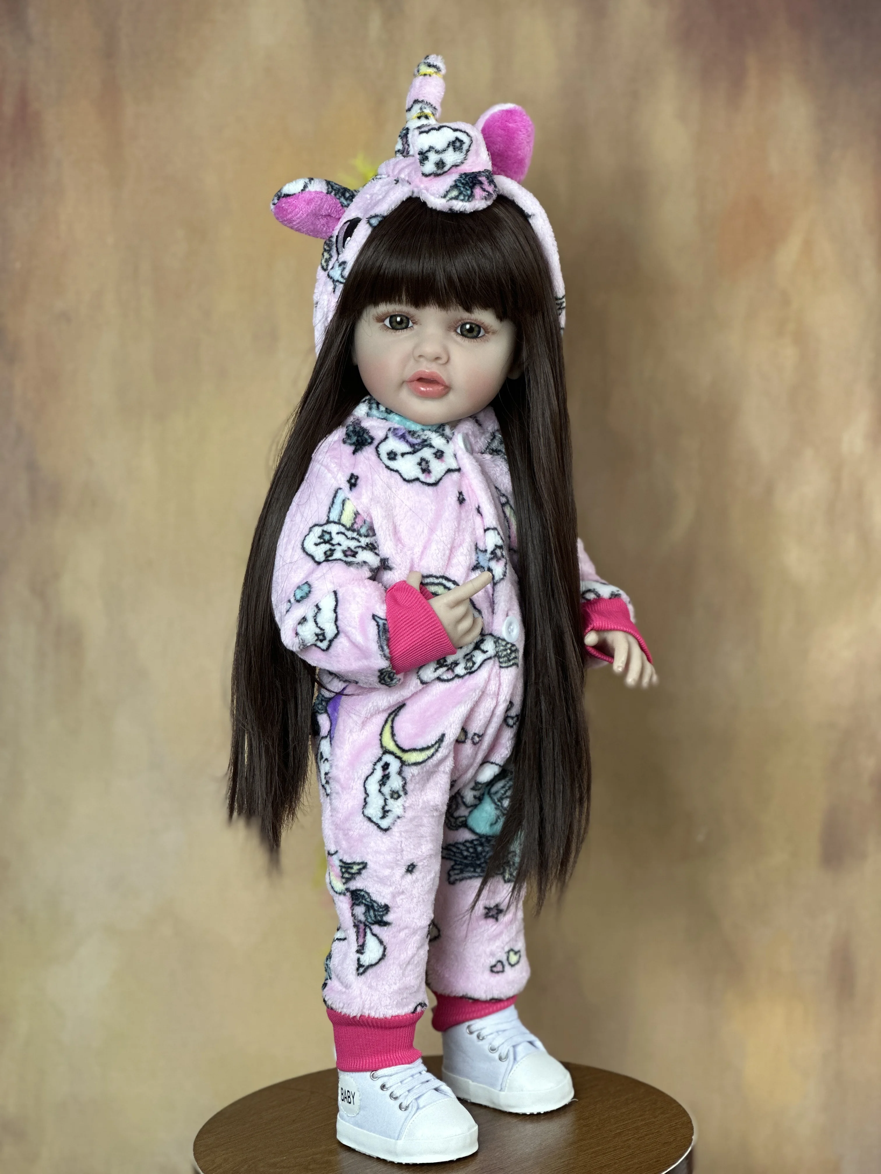 BZDOLL Full Soft Silicone Body 55 CM 22 Inch Lifelike Realistic Reborn Baby Stand Girl Doll Princess Toddler Bebe Birthday Gift