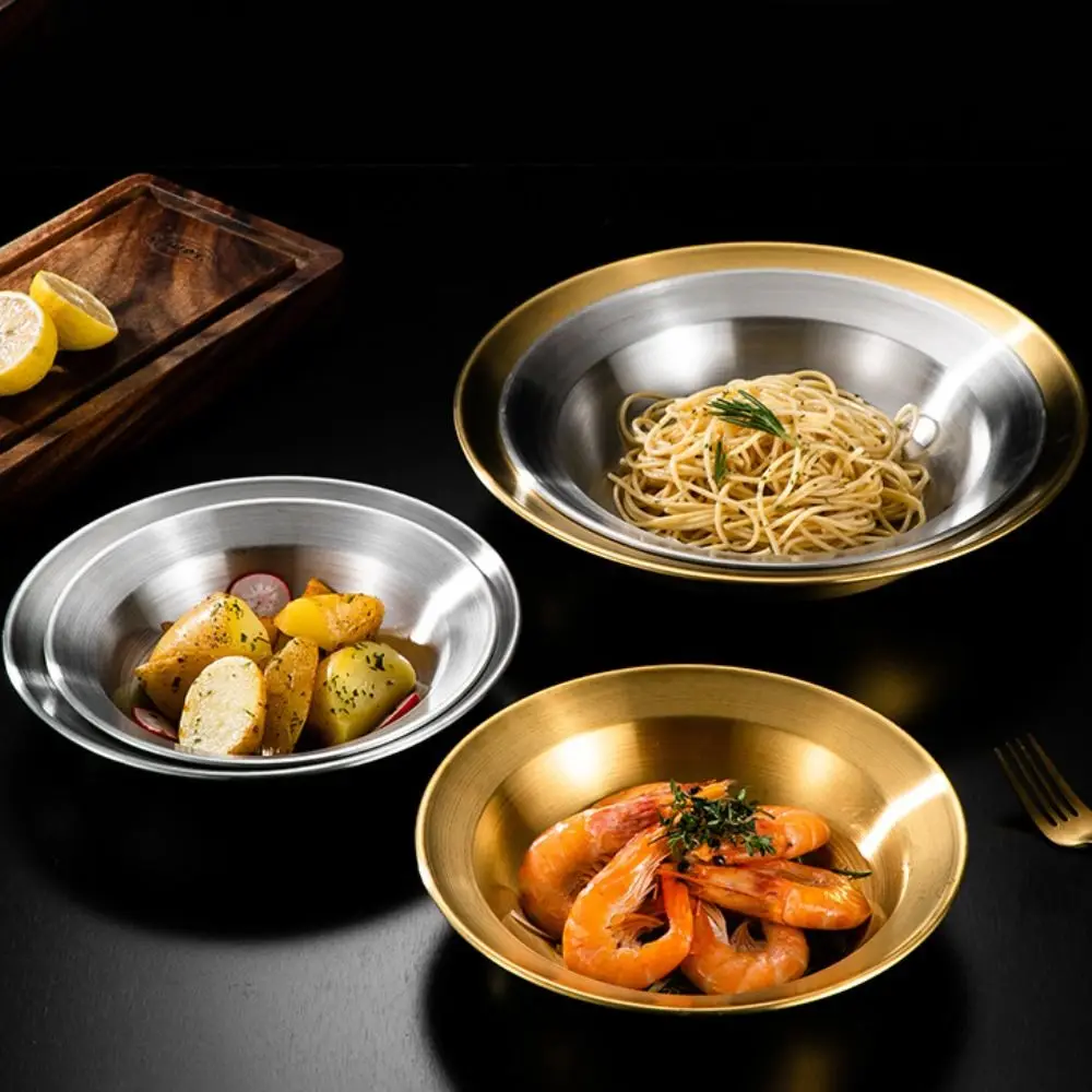 Durable Straw Hat Shape Korean Style Plate Rust-resistant Stainless Steel Food Serving Dish Drop-resistant Meal Tray Restaurant