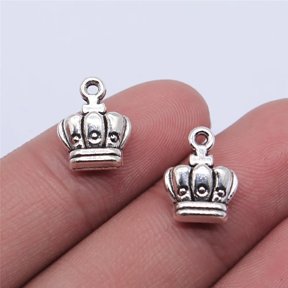 WYSIWYG 10pcs 14x10mm 2 Colors Antique Bronze Color Antique Silver Color Crown Charms For DIY Jewelry Making