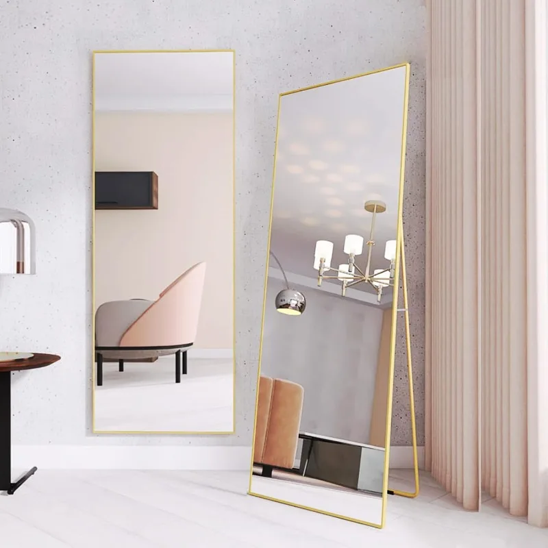 Alloy Frame Full Length Mirror Free Standing Hanging or Leaning Floor Wall Mounted Body Mirror for Living Room Bedroom,65