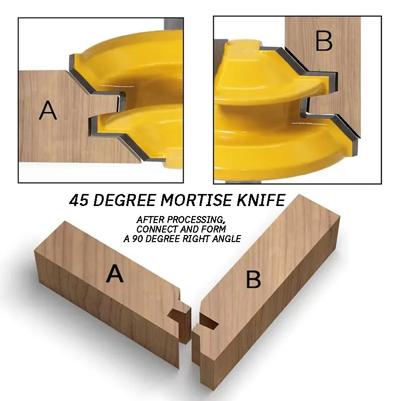 Coltello da tenone da 45 gradi giunzione durevole fresa per la lavorazione del legno scanalatura testa per macchina utensile con taglio liscio 1 pz