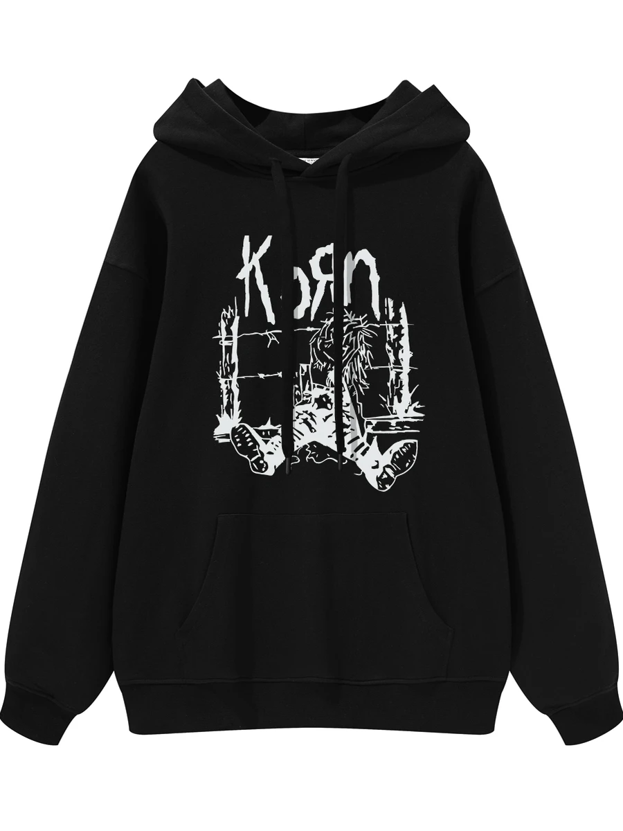 KORN Rock Band American Streetwear Hoodie Unisex Cotton round Neck Sweatshirt Black Grey White Casual Comfortable Breathable