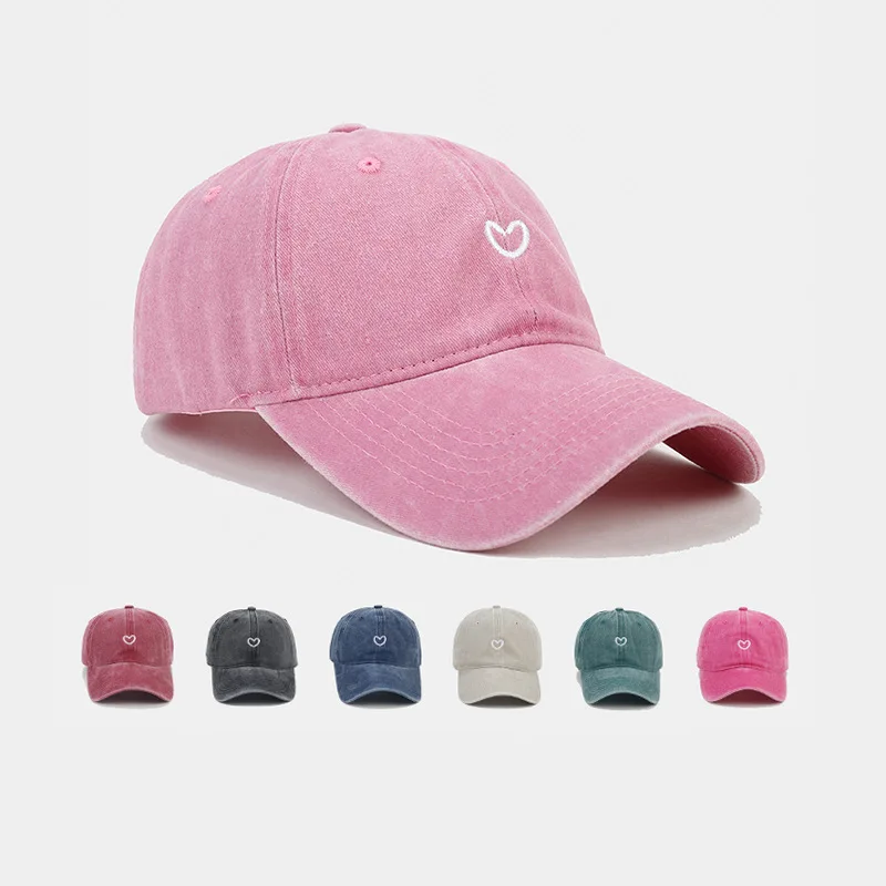 หมวกเบสบอลทรงนุ่มปักลายหัวใจสไตล์วินเทจ - หมวกวิ่งป้องกันแสงแดดสำหรับกิจกรรมกลางแจ้งแบบลำลองสำหรับทุกเพศ