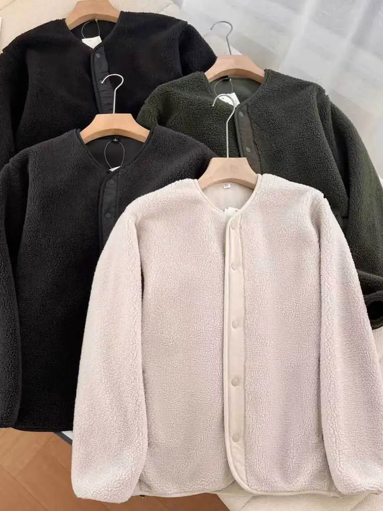 

Men's Windproof Faux Lamb Velvet Cardigan Long Sve Coat Casual Sle Stand Fit Plaet Closure Color No Hat