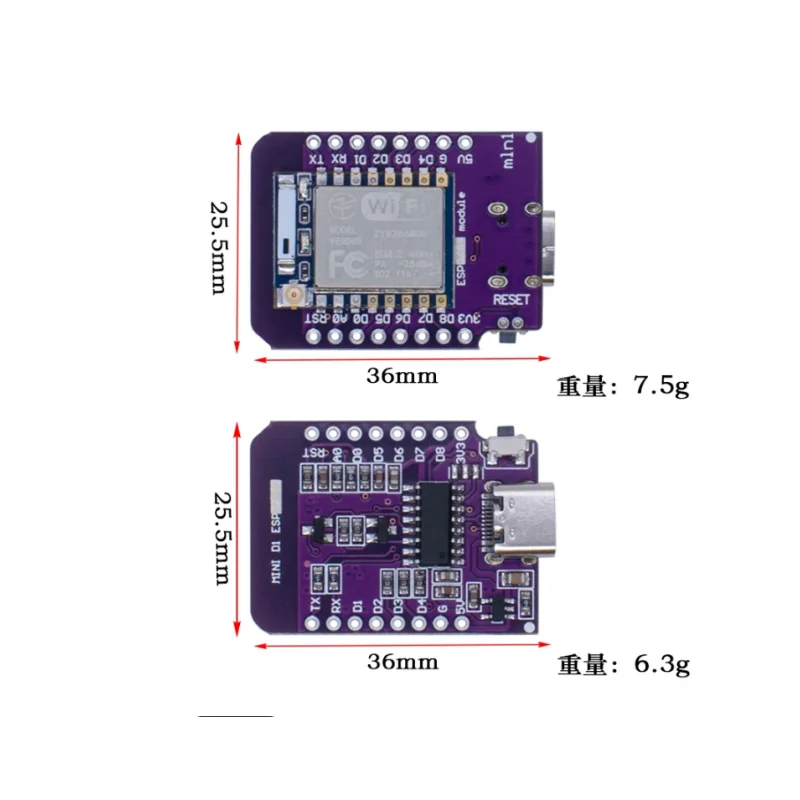 Mini Pin WiFi Development Board, NodeMCU Lua IOT, ESP8266, ESP-07, CH340G, USB, Type-C, ESP-07 S, 3.3V