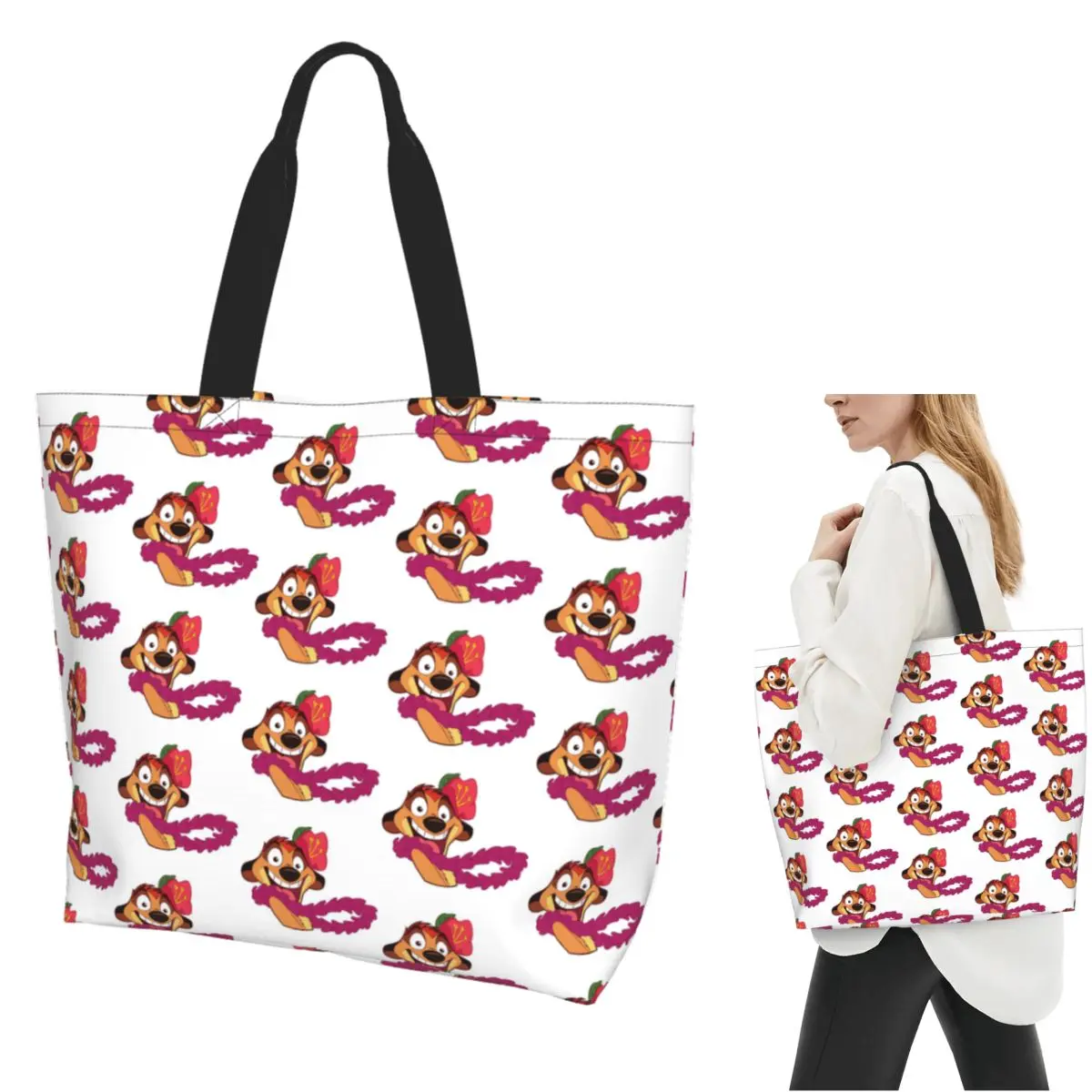 

Timon Cartoon Shopping Tote Bag Canvas Large Capacity Shoulder Bags Shopper Grocery Handbag for Women