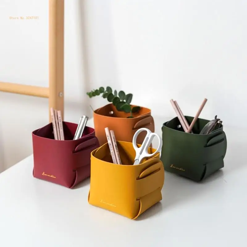 Collapsible Leather Storage Basket Simple for Creative Storage Box Remote Control Stationery Sundry Storage Basket for Dropship