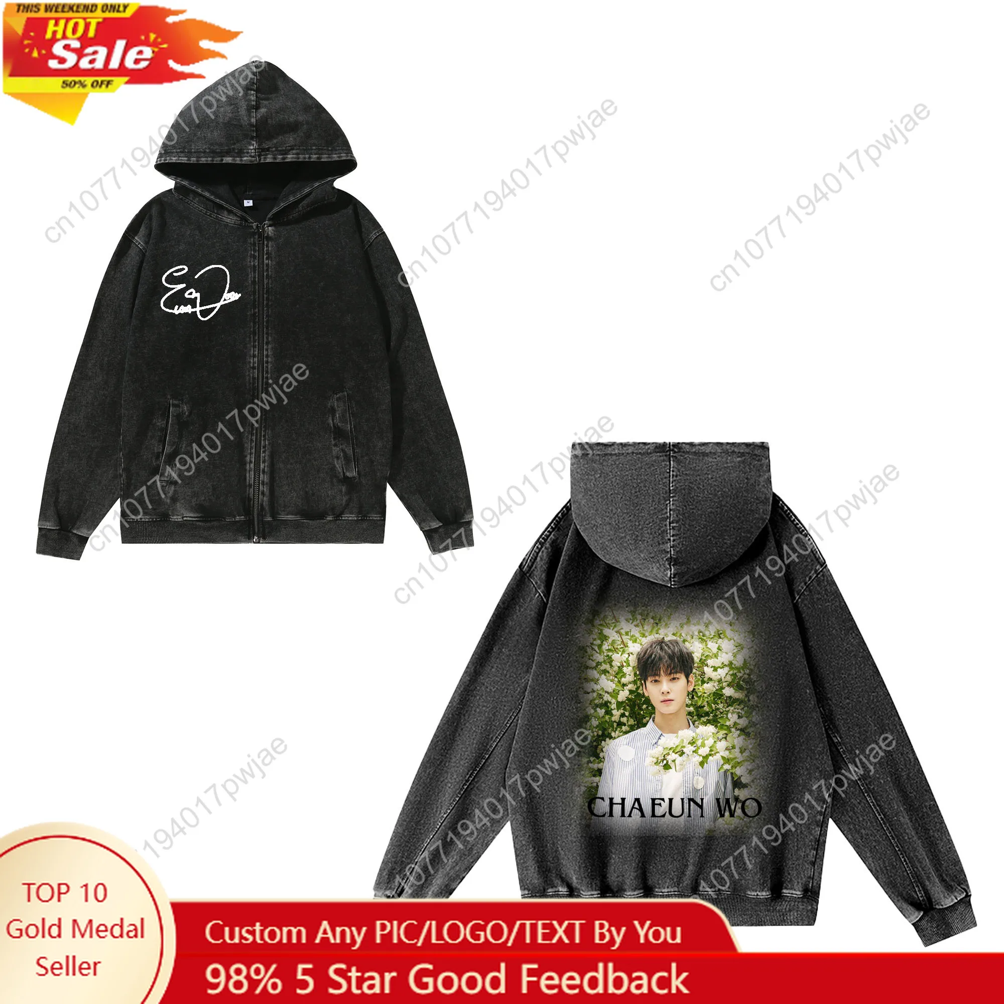 

KPOP Cha EunWoo Zipper Sweatshirt Man Woman Vintage Hoodies Sweat Shirt With Pocket Full Zip Customized Jacket Tops