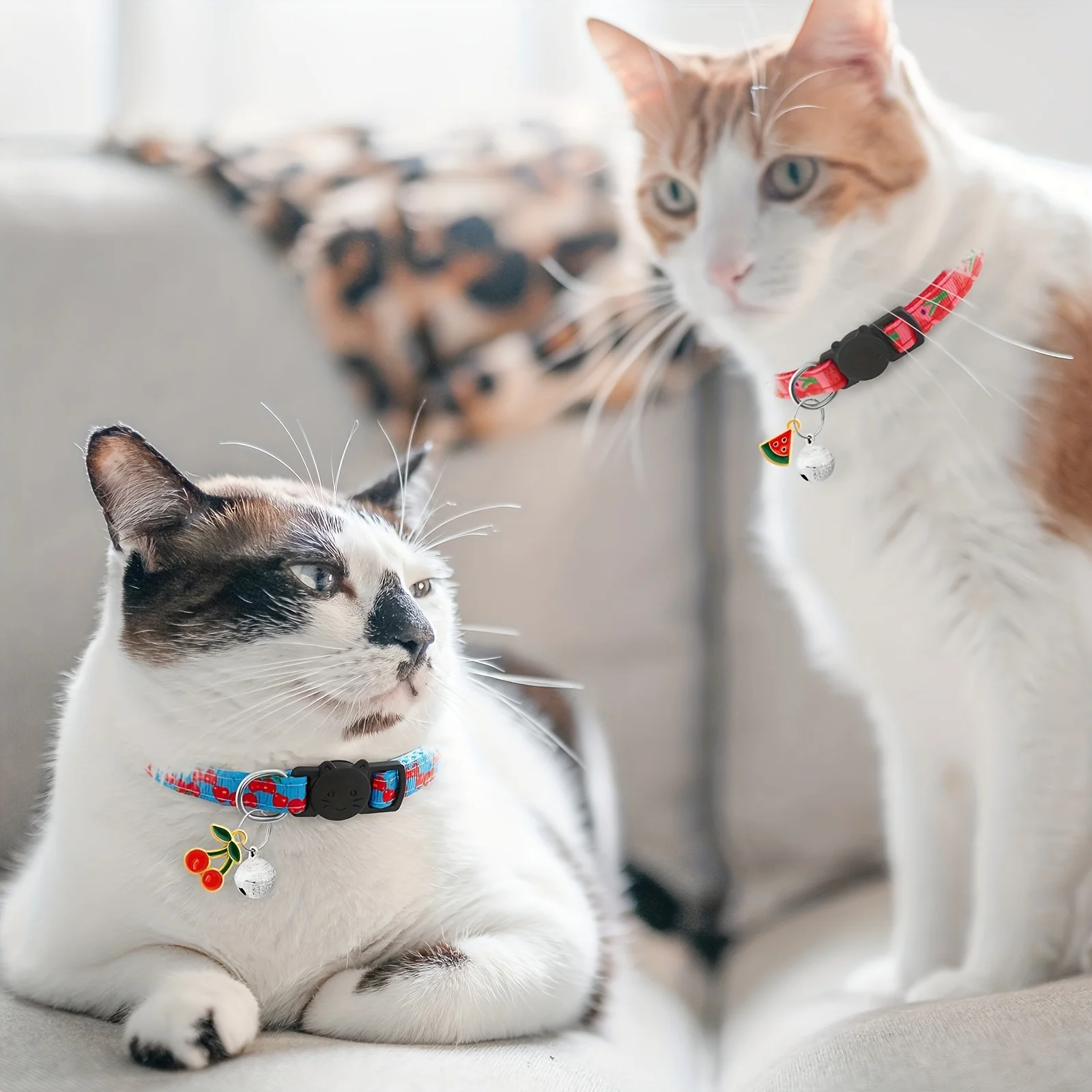Fruit Pattern Cat Collars 7 Pack Cat Collars Fruit Pattern, Breakaway Buckle, Safety Reflective Kitten Collar with Bell & Charm