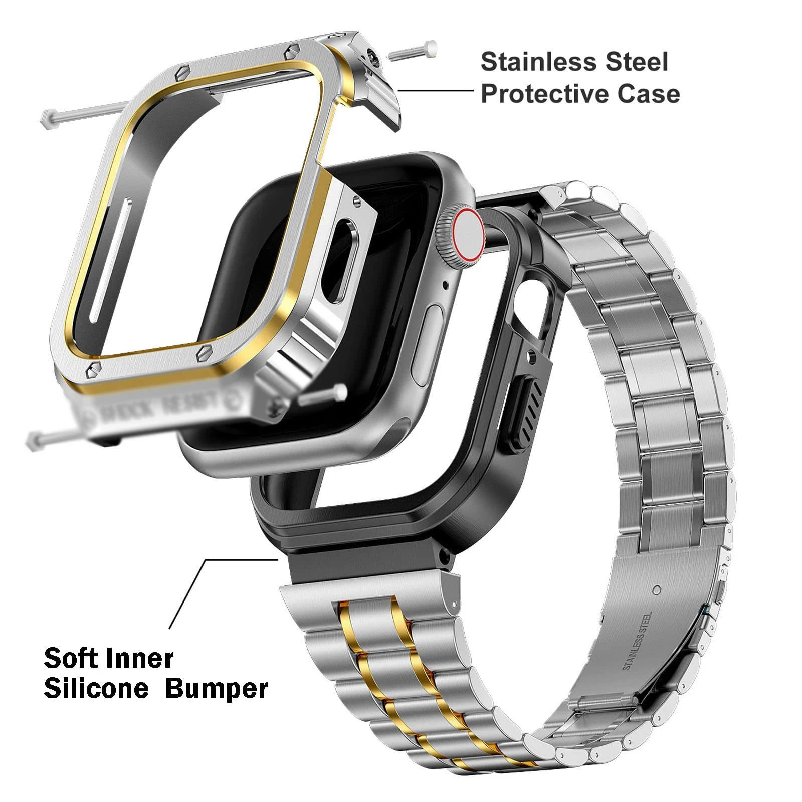 Modification Kit Case+Strap For Apple Watch Ultra 49mm Metal Band Stainless Steel Bracelet For iWatch 8 7 SE 6 5 45mm 44mm Belt