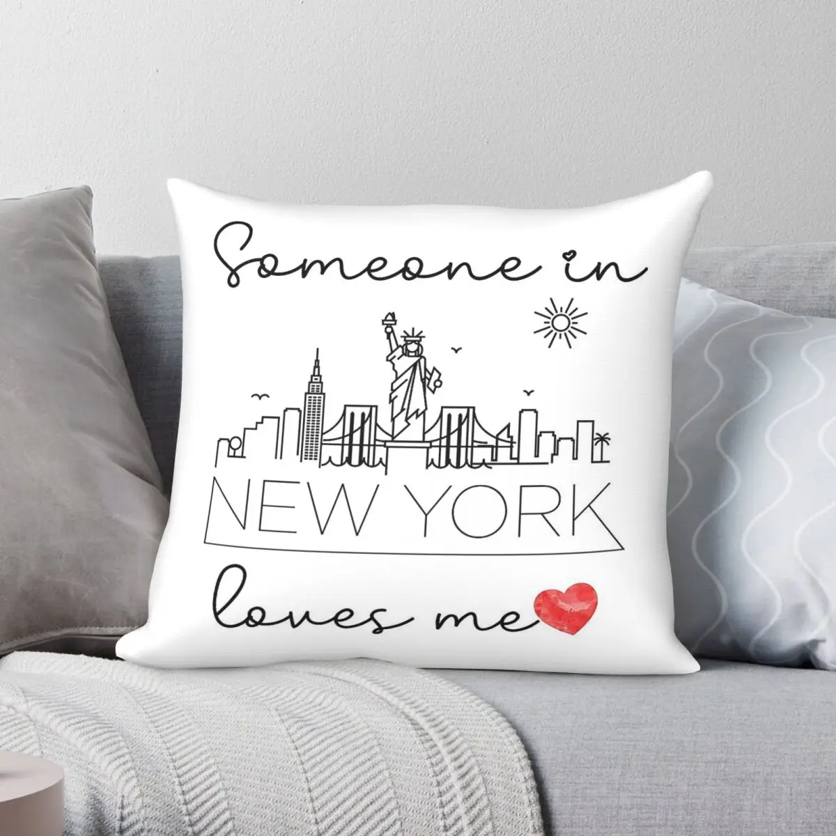 Someone In New York Loves Me Square Pillowcase Polyester Linen Velvet Printed Zip Decor Home Cushion Cover