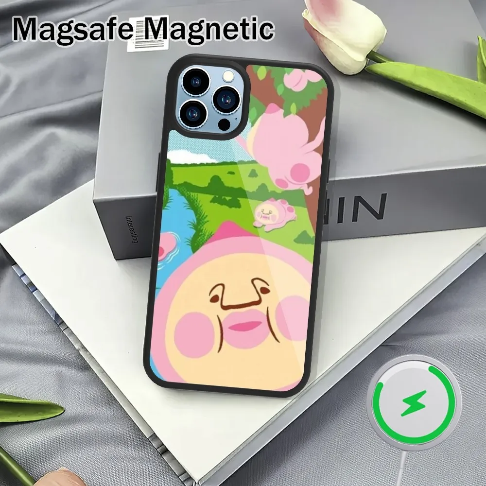 Cute Cartoon Kobito Peach Phone Case For iPhone 15 14 13 12 11 Plus Pro Max Magsafe Magnetic Wireless Charging