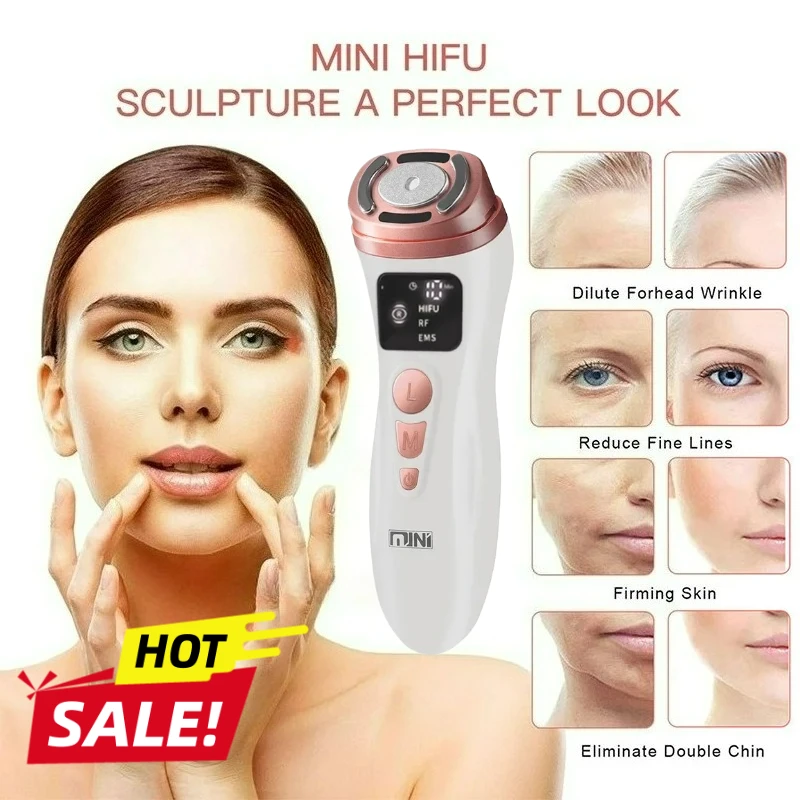เครื่องนวดหน้าแบบพกพาที่ใช้ในบ้าน มินิ HIFU RF สำหรับกระชับผิวและลดเลือนริ้วรอย ไม่ต้องผ่าตัด ดูแลผิวต่อต้านริ้วรอย