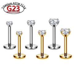 G23 Titanium Labret Lip Piercing Stud Internally Threaded Clear Zircon Ear Stud Helix Cartilage Tragus Body Piercing Jewelry