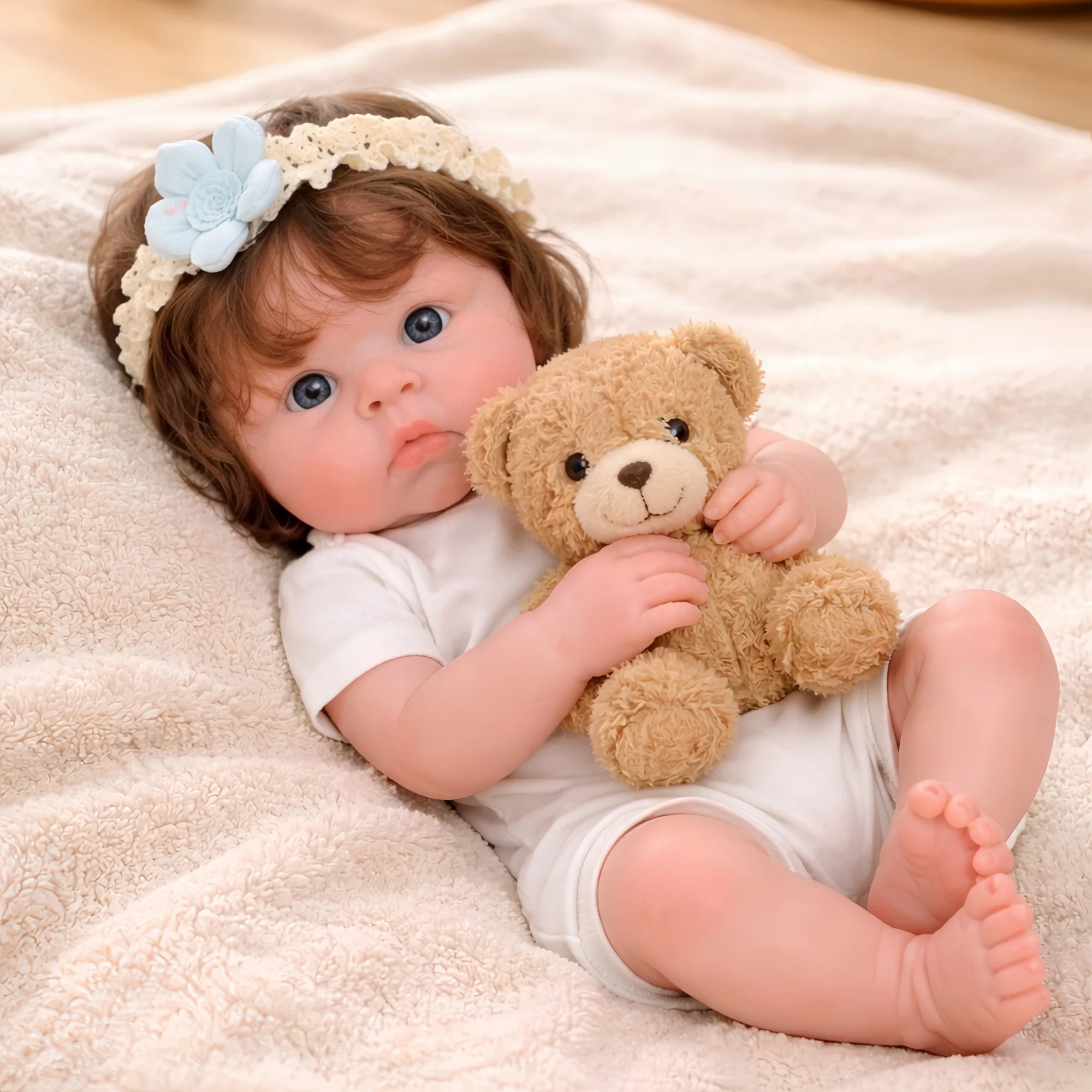 18Inch Open Mouth&Rooted Hair Painted Soft Silicone Bebe Reborn Girl Doll Lifelike Realistic Newborn Girls Doll Perfect Gifts
