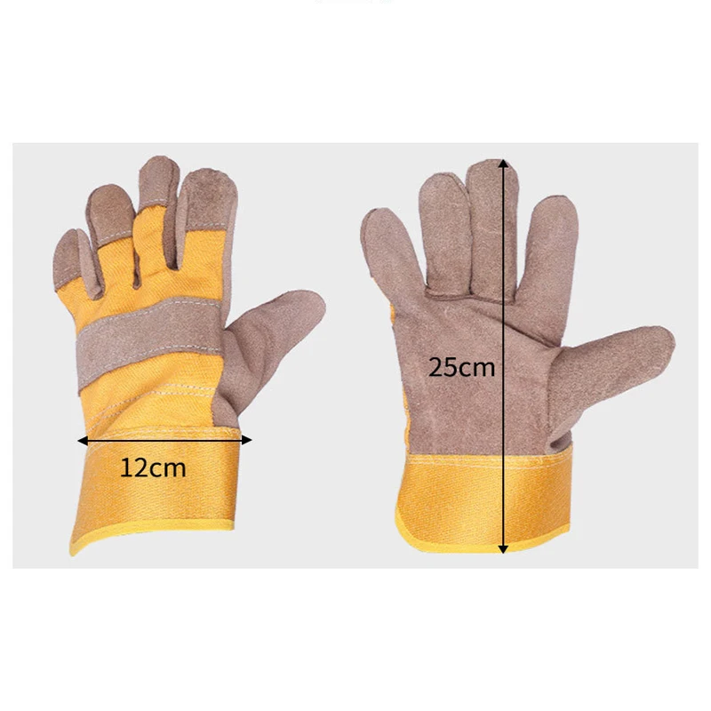 Welding Gloves Cowhide Splicing Thickened Wear-resistant Insulated Welding Gloves Short Leather gloves with two-layer lining