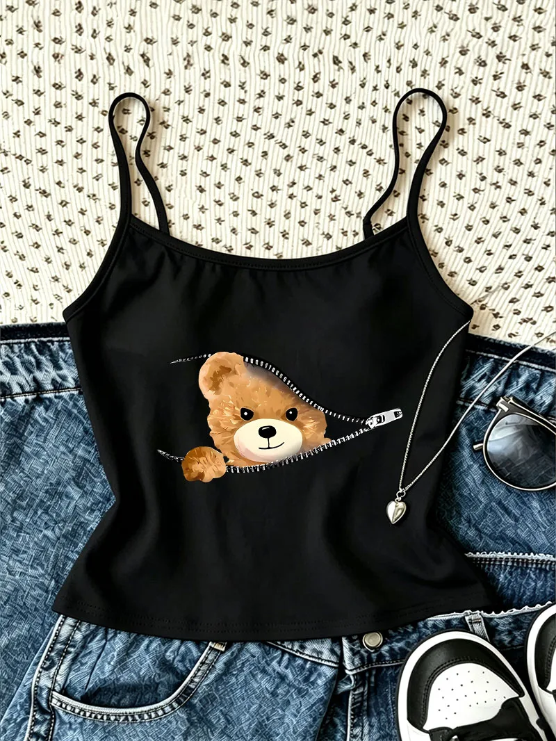 Gothic Y2k Cartoon Bear Camisole Top Chic Casual Crop Top Vest  90s Graphic Tee Women'S Tank Top Spring Summer Girls