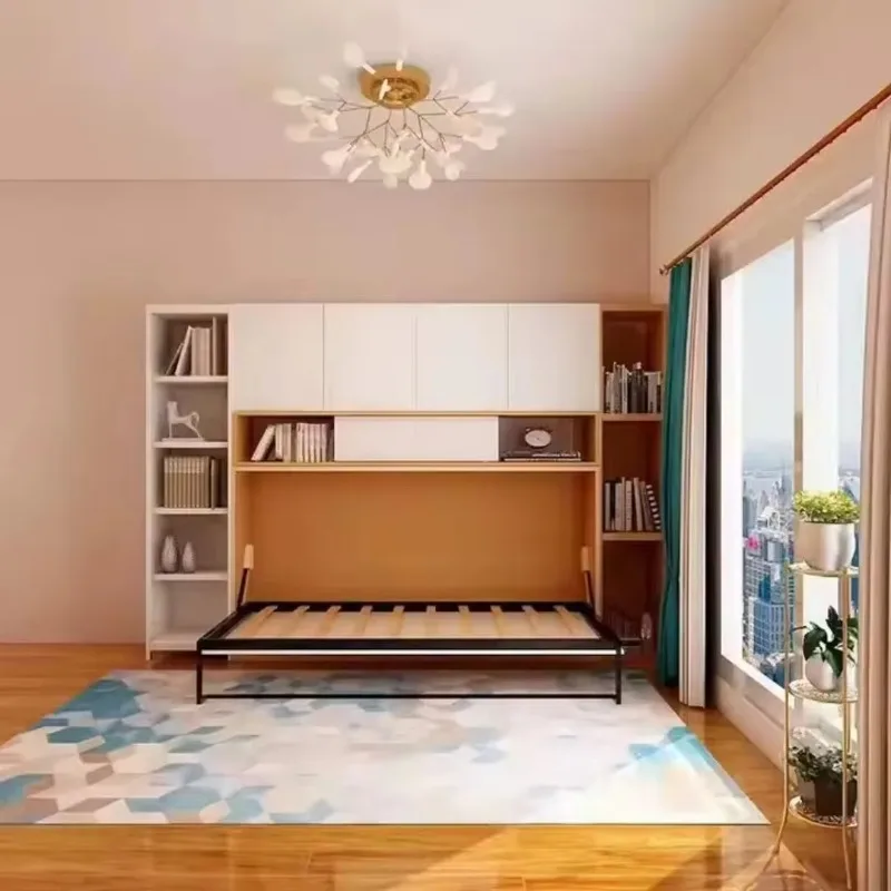 Modern Horizontal Folding Wall Bed Storage Multifunction Space-Saving Bedroom Furniture Murphy Bed For Apartment Hotel Use