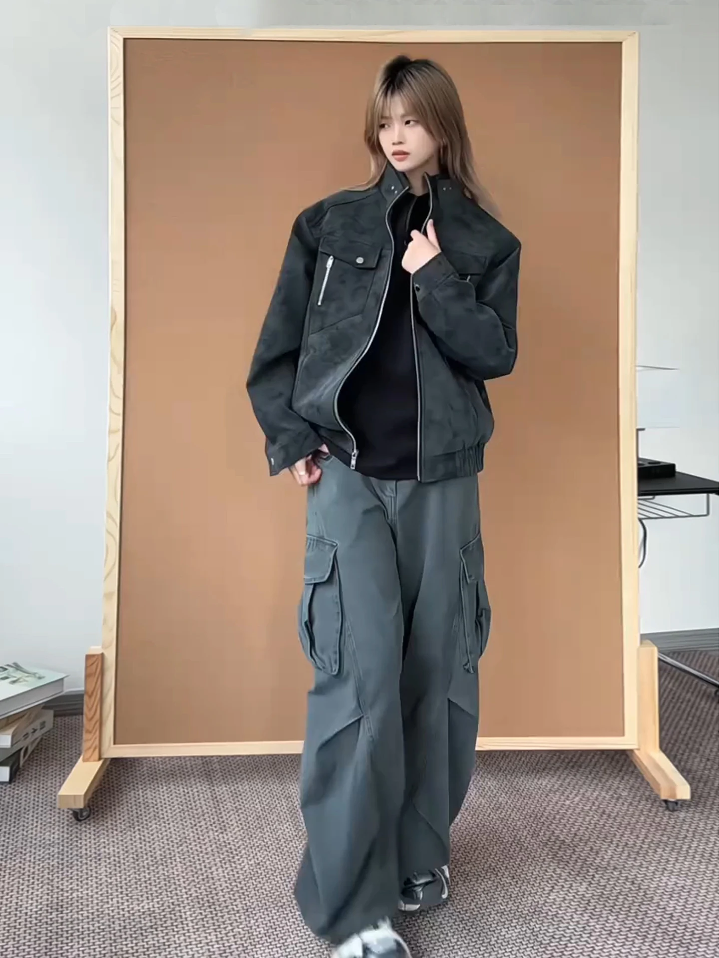 

Мужская куртка-бомбер из искусственной кожи в американском стиле, весенне-осенняя, с воротником-стойкой, винтажная рабочая одежда