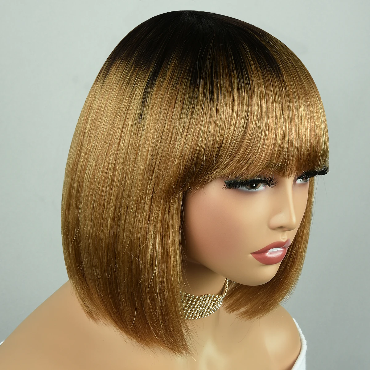 

10 "Короткие парики T1B/30 BOB Темный корень Полный машинный парик для женщин Omber Парики из человеческих волос для женщин Прямые парики BOB HairUGo