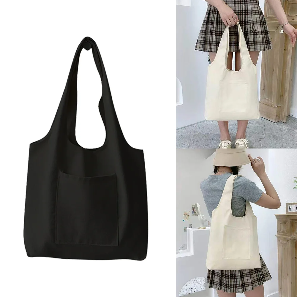 Bolso de hombro de compras reutilizable para mujer, bolsa ecológica plegable para supermercado, estilo callejero, de lona para estudiantes