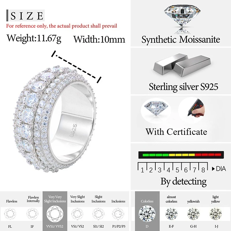 TUHE Unisex Iced Out Moissanite Men's Rings S925 For Man Hip Hop Jewelry luxury S925 Ring Pave Setting Man Jewelry Accessories view 5
