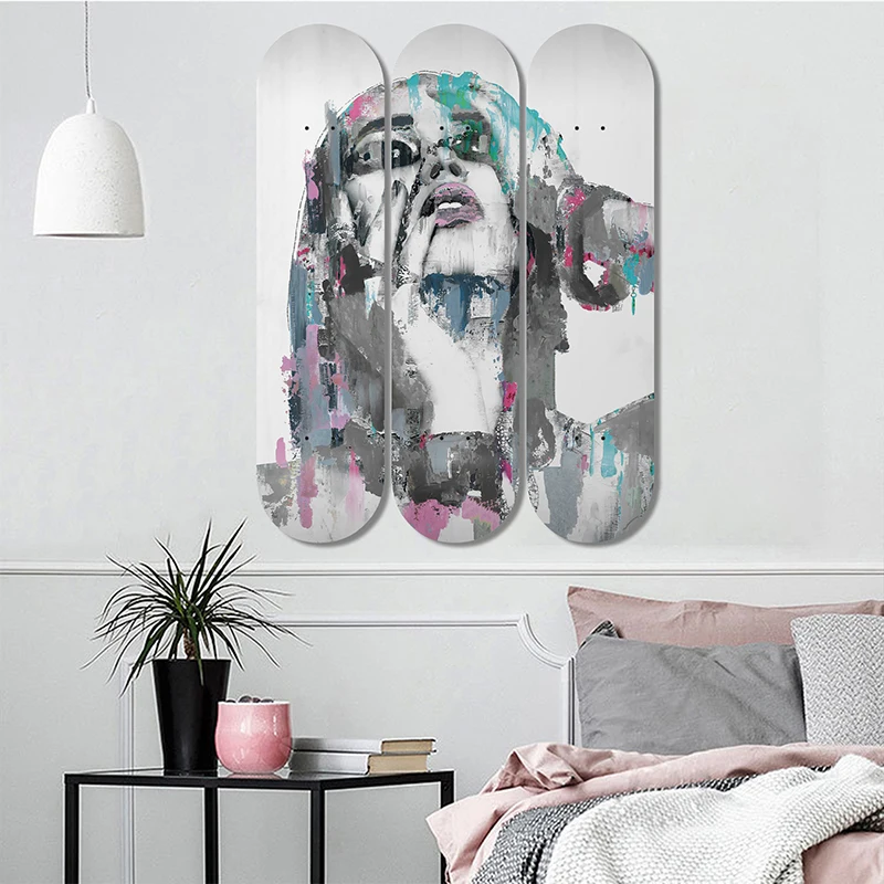 Set of 3pcs Decorative Board Pop Art Skateboard Wall Art 7-layer Maple Decoration Skateboard Furnish and Decorate for Home Decor