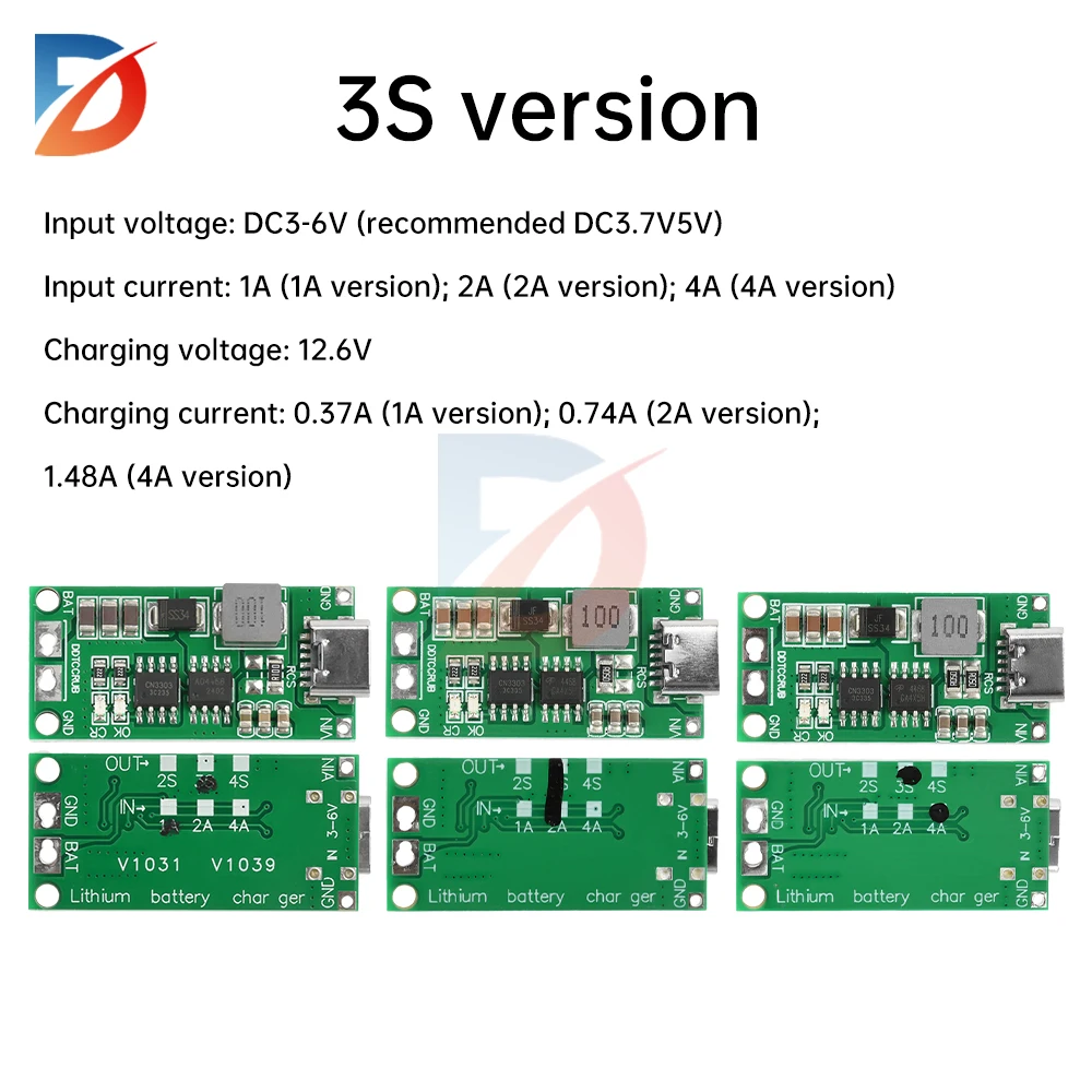 Tipo c bms 2S 3S 4S 1a 2a 4a 18650 placa de carregador de bateria lipo dc 3-6v módulo de impulso para módulo de carregador de bateria lipo