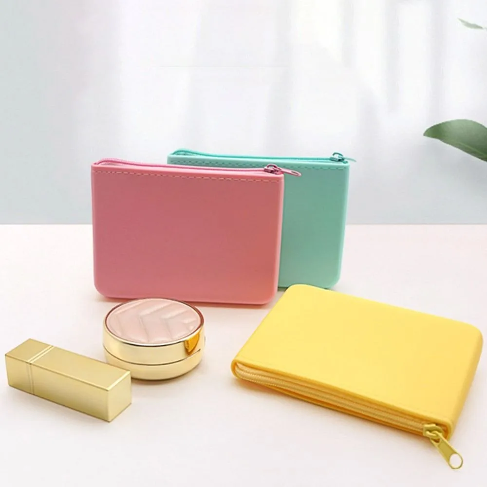 Portable Multifunction Rectangular Wallet Zipper Space Saving Travel Pouch Silicone Waterproof Cosmetic Bag Women Girls