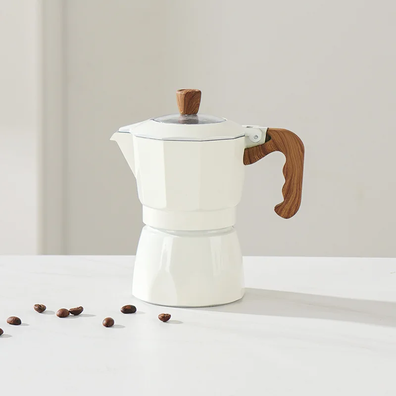 Italian double-valve aluminum alloy mocha kettle, wood grain handle trumpet pour-over coffee pot set