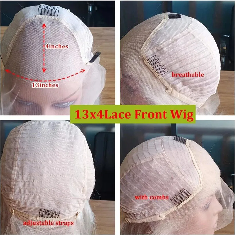 Hesperis 13x4 شعر الإنسان شعر مستعار أشقر فضي مع جزء جانبي تأثيري قصير البلاتين شقراء الدانتيل الجبهة شفافة غلويليس الباروكات