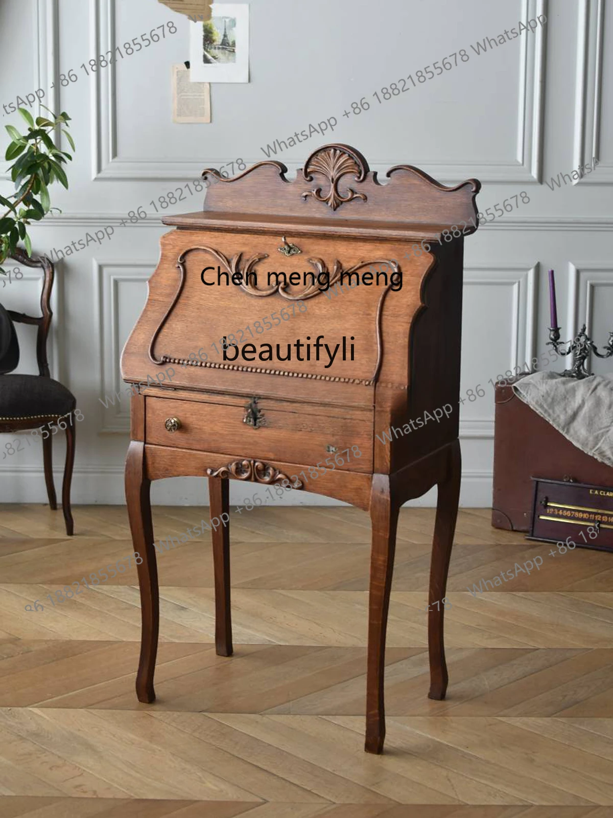 

Новое поступление, туалетный столик из цельного дерева во французском стиле ретро, встроенный туалетный столик для спальни, улучшенное ощущение, древний стиль